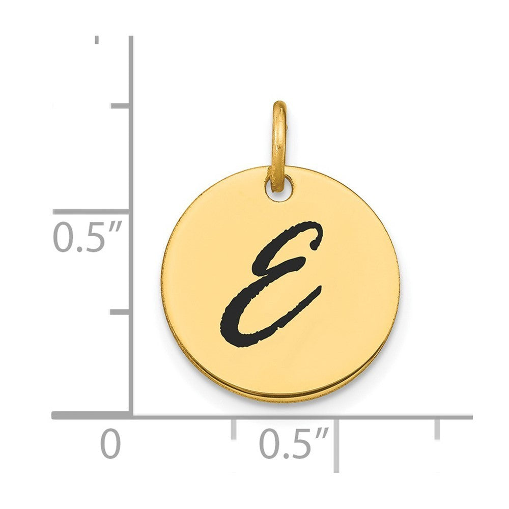 14k Yellow Gold Polished Black Enamel Letter E Initial Disk Charm Pendant