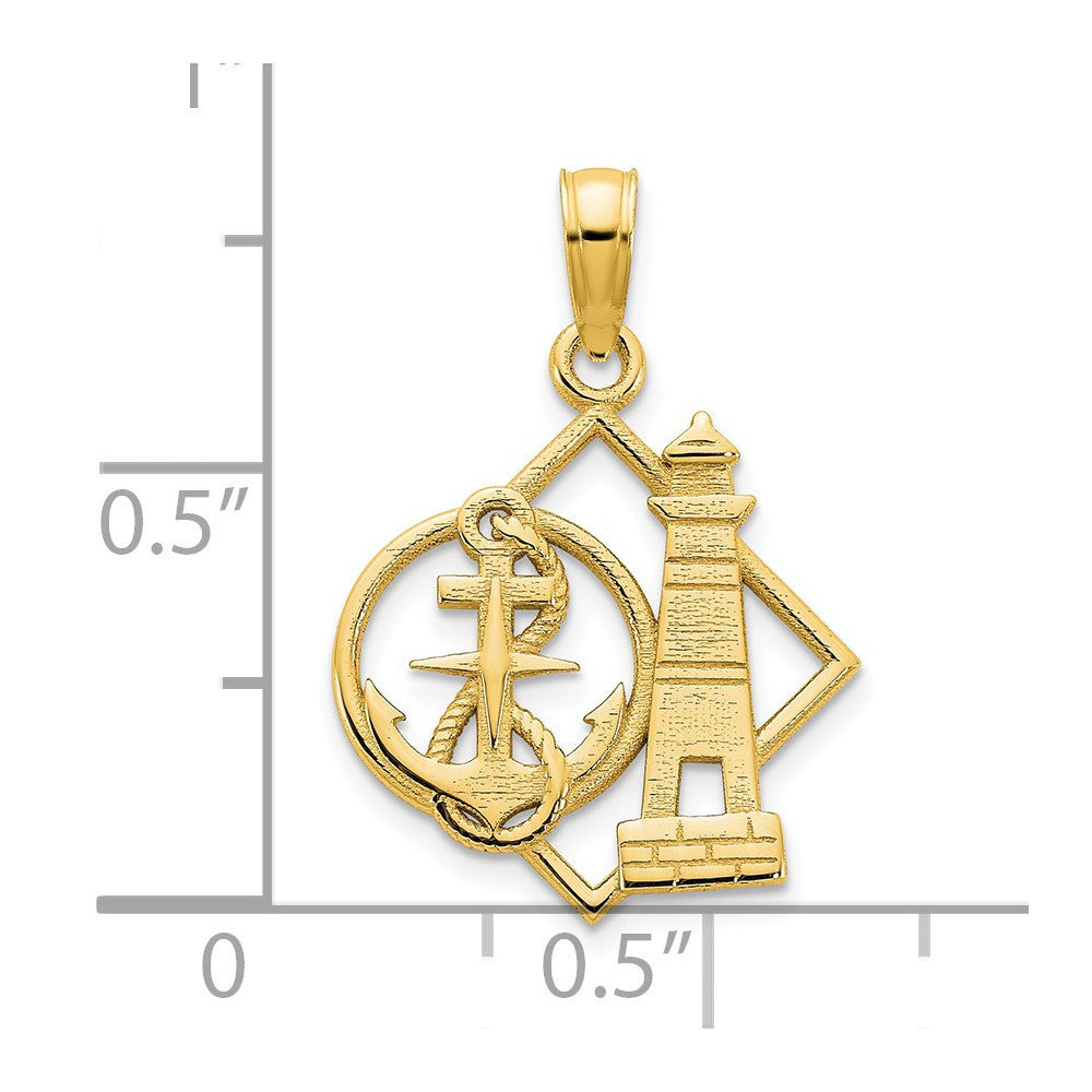 14k Yellow Gold Lighthouse and Anchor Charm Pendant