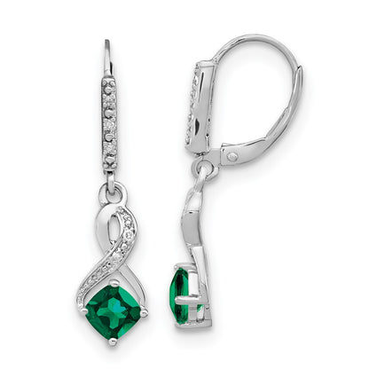 Sterling Silver Rhodium-plated Created Emerald and Diamond Dangle Earrings