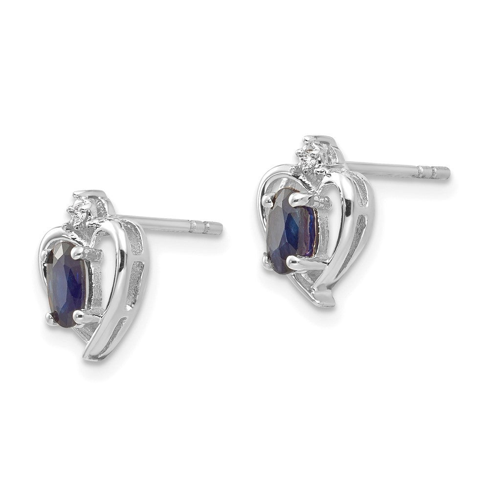 14k White Gold Sapphire and Diamond Heart Stud Earrings