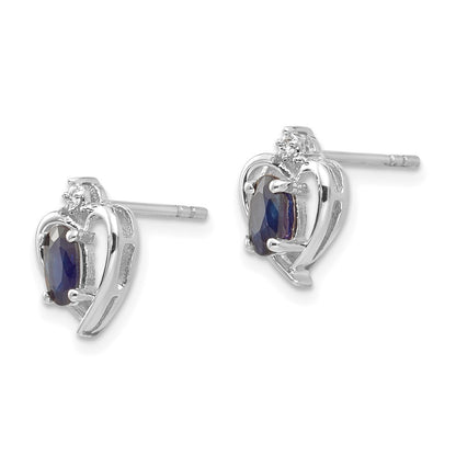 14k White Gold Sapphire and Diamond Heart Stud Earrings