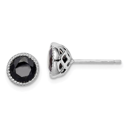 Sterling Silver Rhodium-plated Black Sapphire Stud Earrings