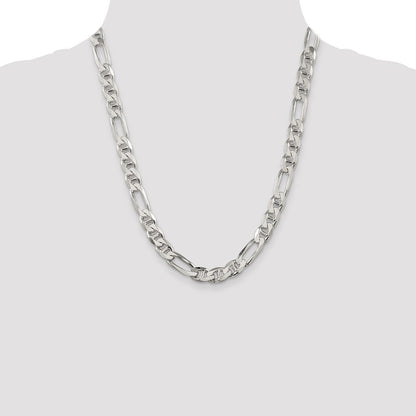 Sterling Silver 8.75mm Figaro Anchor Chain Necklace 22"