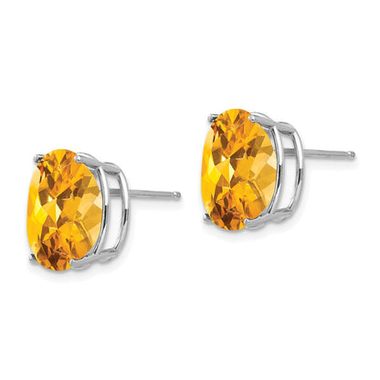 14k White Gold 12x10mm Oval Citrine Stud Earrings