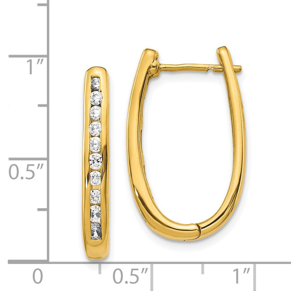 14k Yellow Gold Diamond Oval Hinged Hoop Earrings