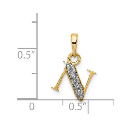 14k Yellow Gold with Rhodium Diamond Letter N Initial Pendant