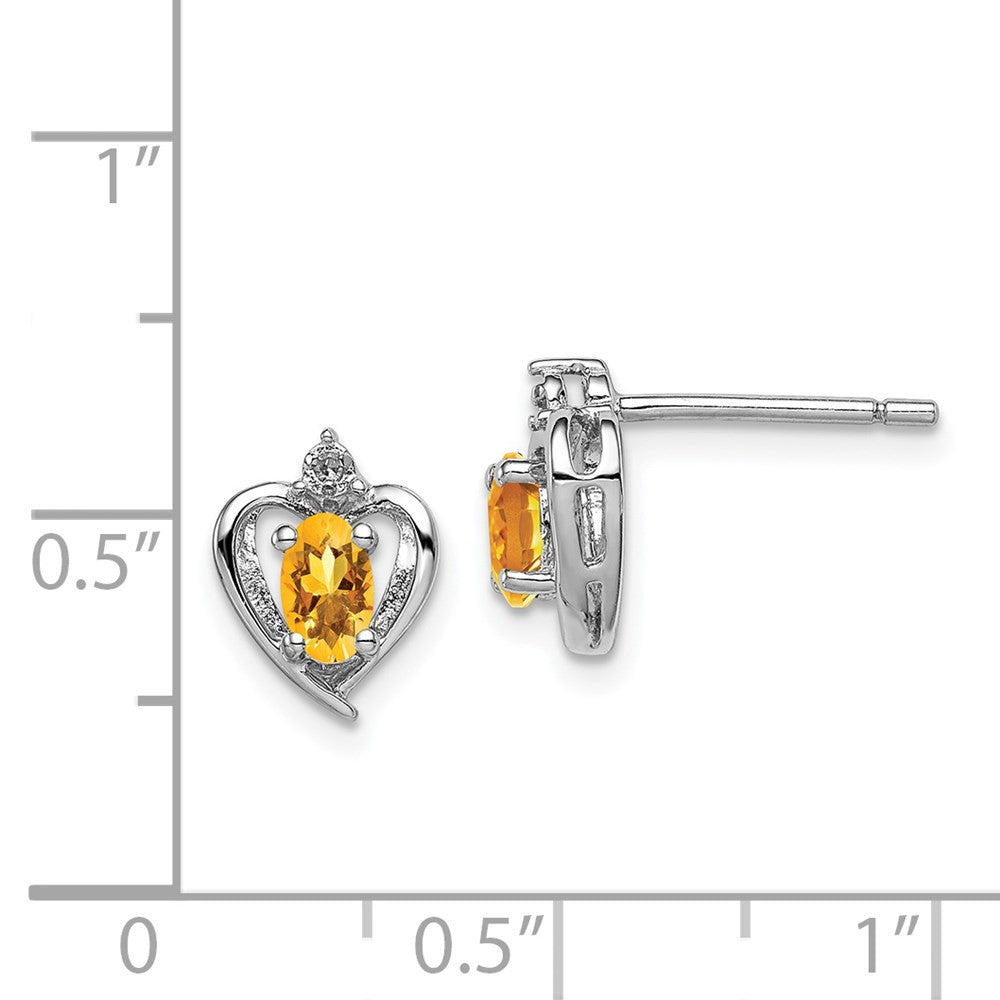 Sterling Silver Rhodium-plated Citrine & Diam. Button Stud Earrings