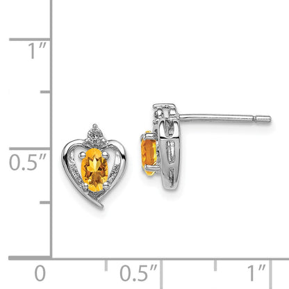 Sterling Silver Rhodium-plated Citrine & Diam. Button Stud Earrings