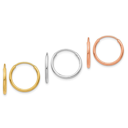 14k Gold 1.25mm Endless Hoop Earring Set