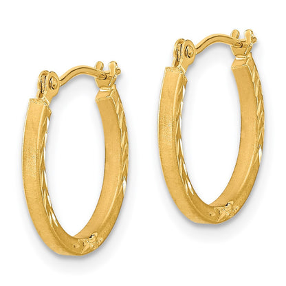14k Yellow Gold Satin and Polished Diamond Cut Design Hoops