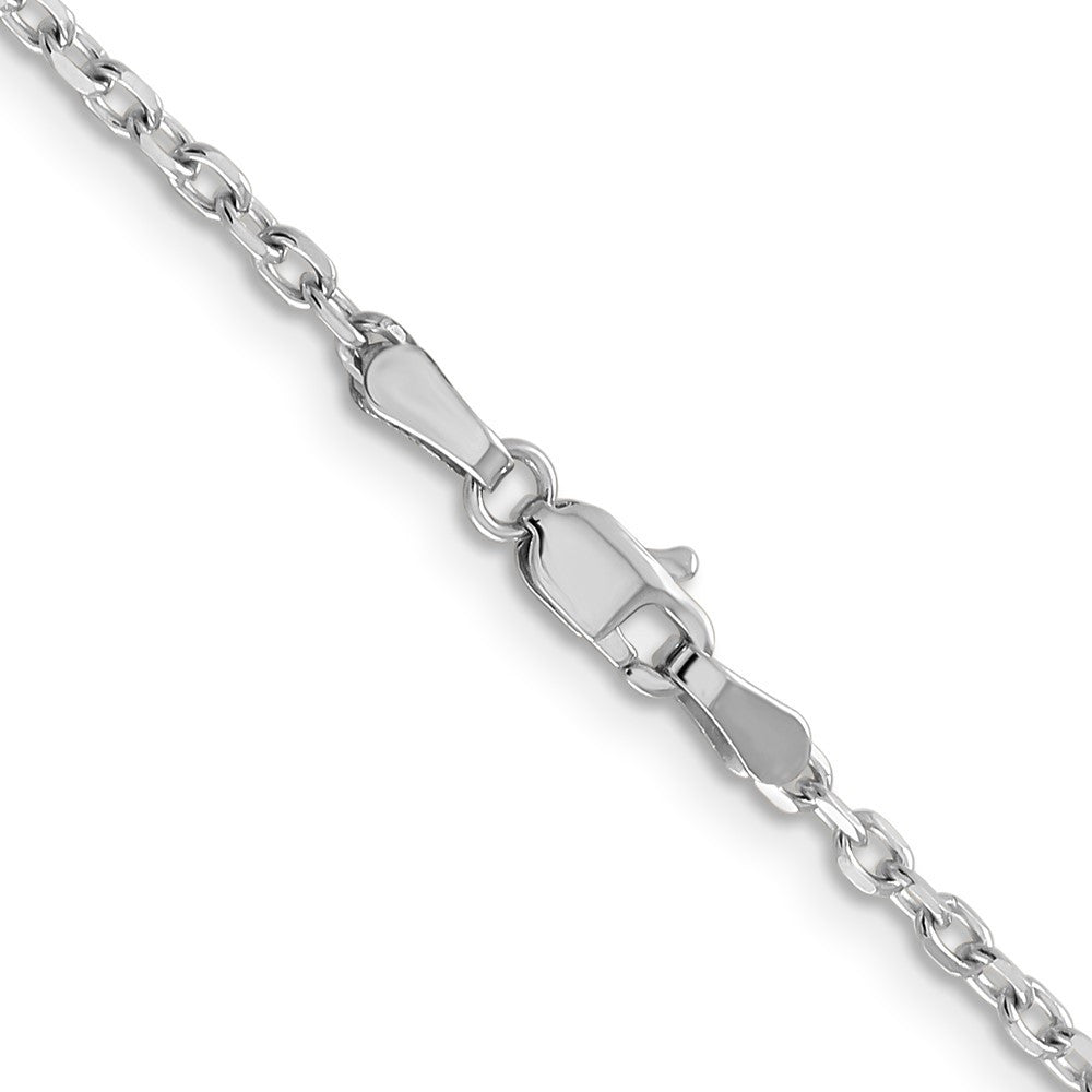 14K White Gold 2.2mm Diamond-cut Round Open Link Cable Chain Necklace 16"