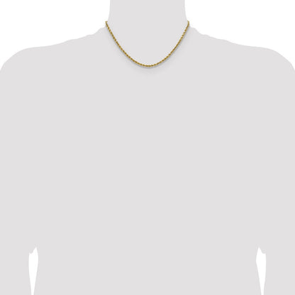 14k Yellow Gold 2.5mm Semi Solid Diamond-cut Rope Chain Necklace 16"