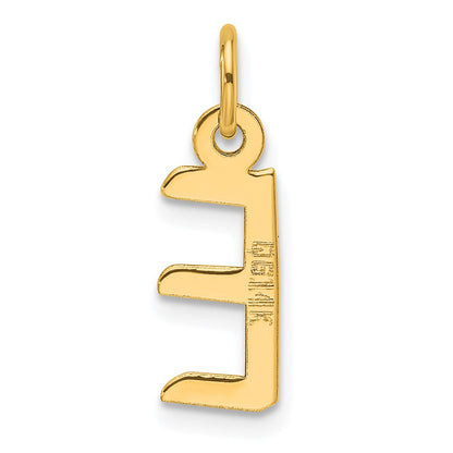 14k Yellow Gold Slanted Block Letter E Initial Charm Pendant