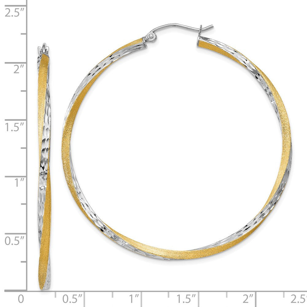 14k Yellow Gold & Rhodium Diamond-cut 2.5mm Twisted Hoop Earrings