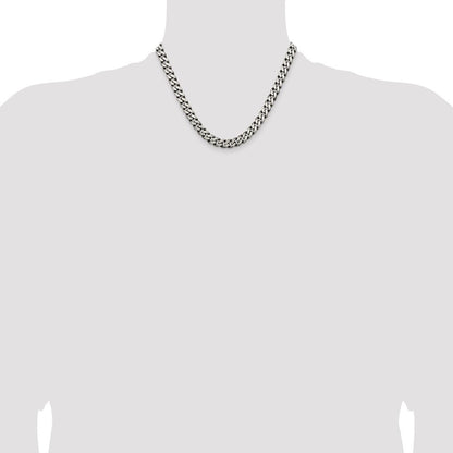 Sterling Silver Antiqued 7.5mm Curb Chain Necklace 18"
