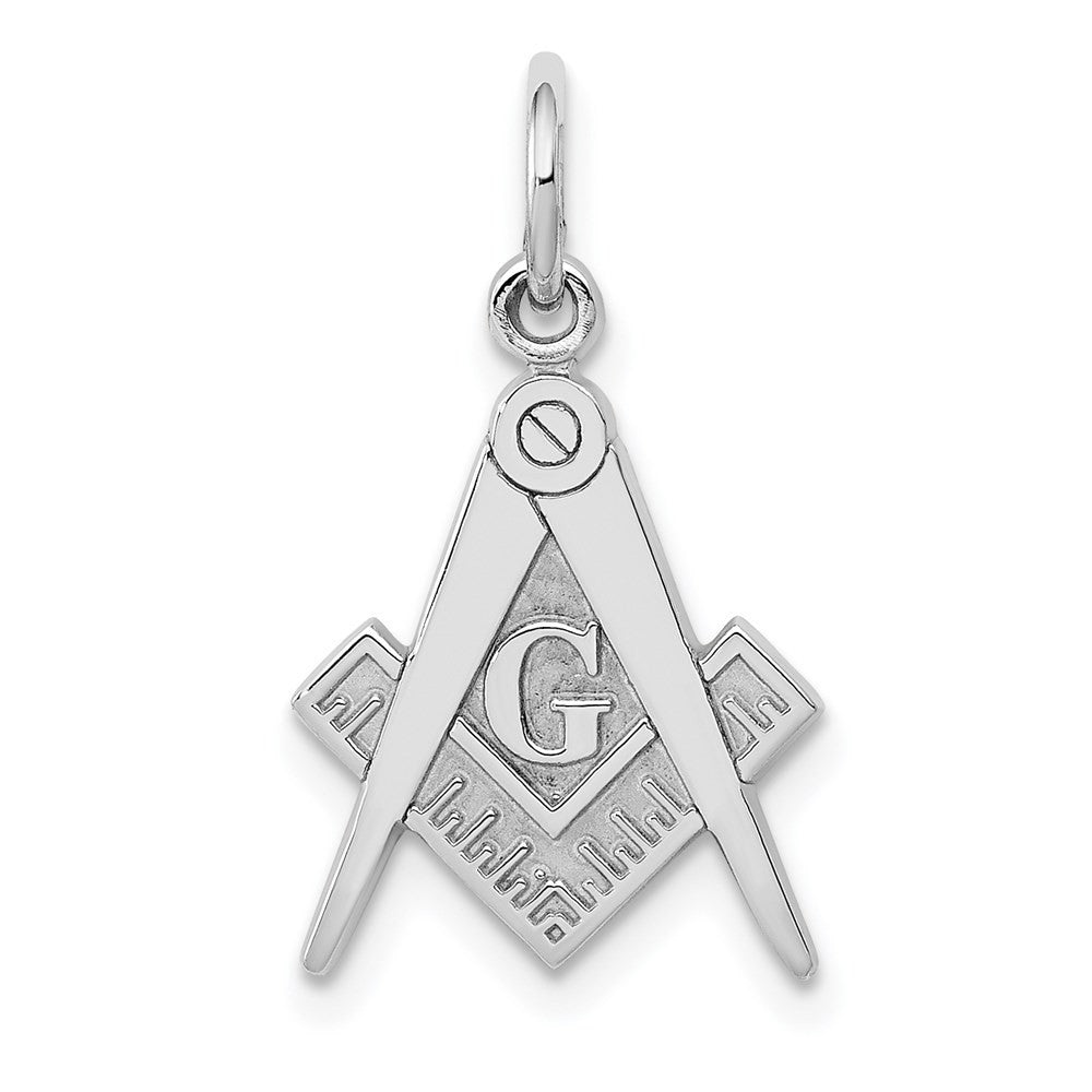 14k White Gold Polished & Textured Masonic Symbol Charm Pendant