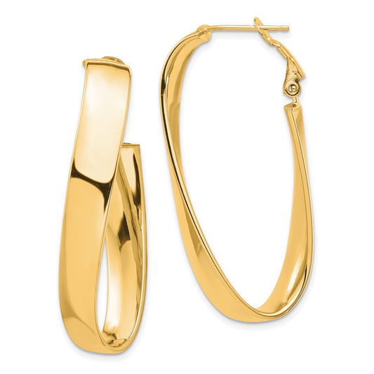 14k Yellow Gold High Polished 7mm Twisted Omega Back Oval Hoop Earrings