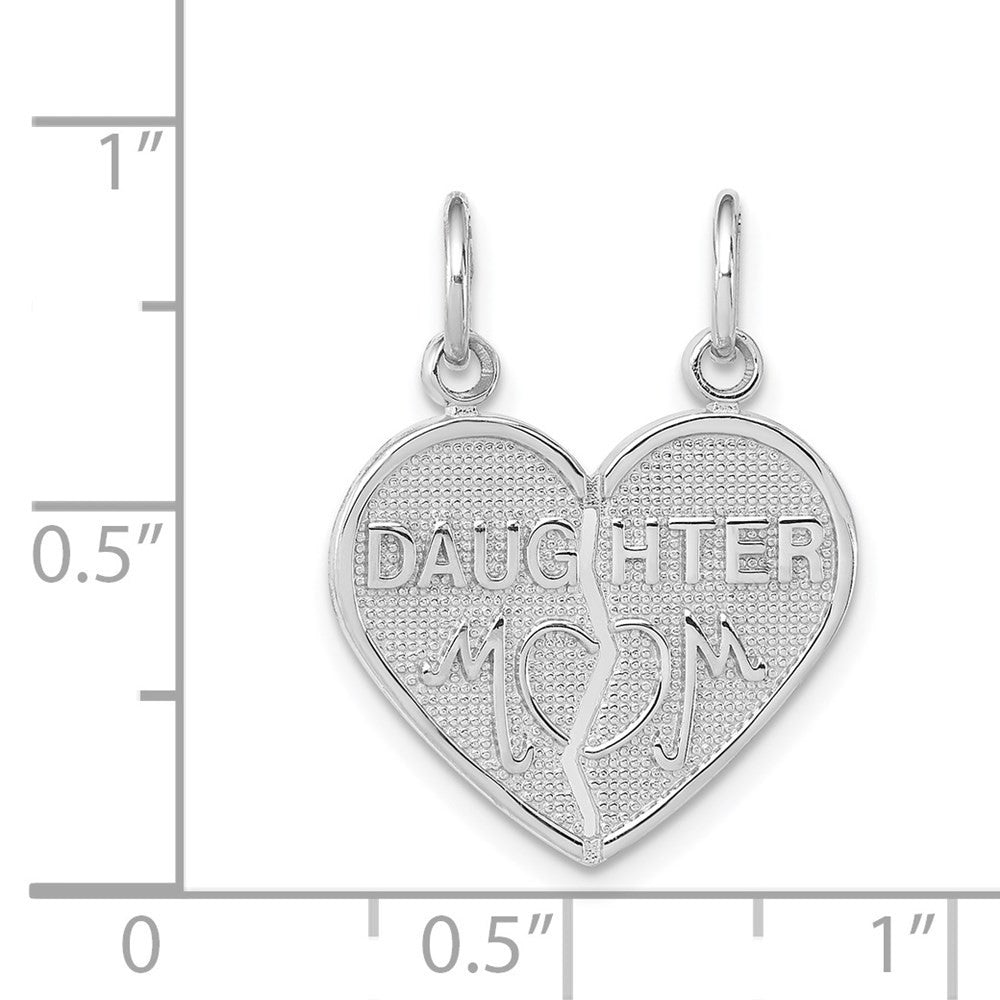 14k White Gold DAUGHTER-MOM Break-apart Heart Charm Pendant
