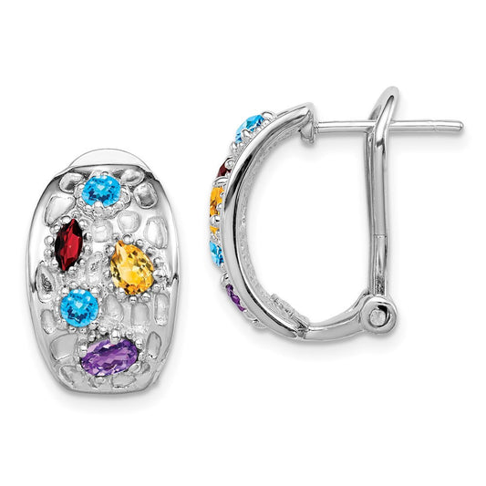 Sterling Silver Amethyst Blue Topaz Garnet Citrine Omega Back Stud Earrings