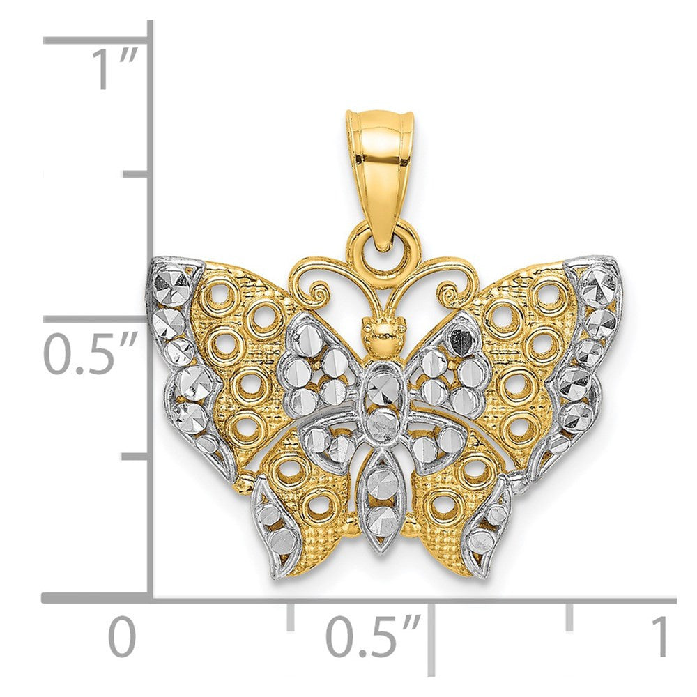 14k Yellow Gold Rhodium Cut-out Wings Butterfly Pendant