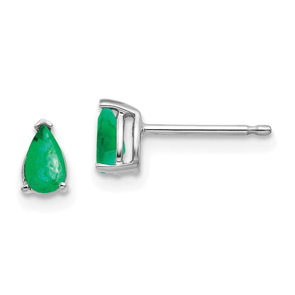14k White Gold Emerald Stud Earrings