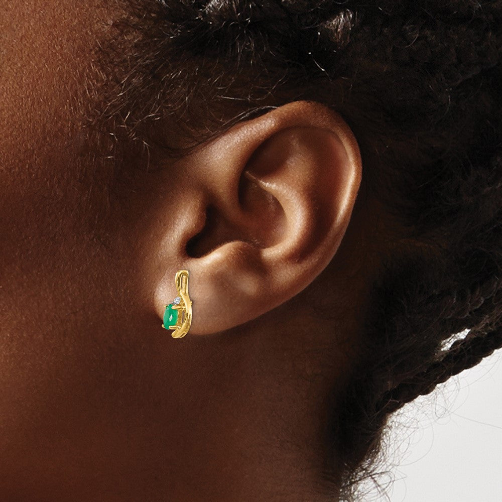 14k Yellow Gold Emerald and Diamond Drop & Dangle Earrings