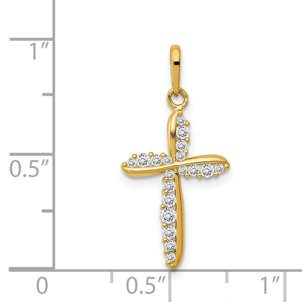 14k Yellow Gold Polished CZ Cross Charm Pendant