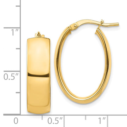 14k Yellow Gold High Polished 7mm Oval Hoop Earrings