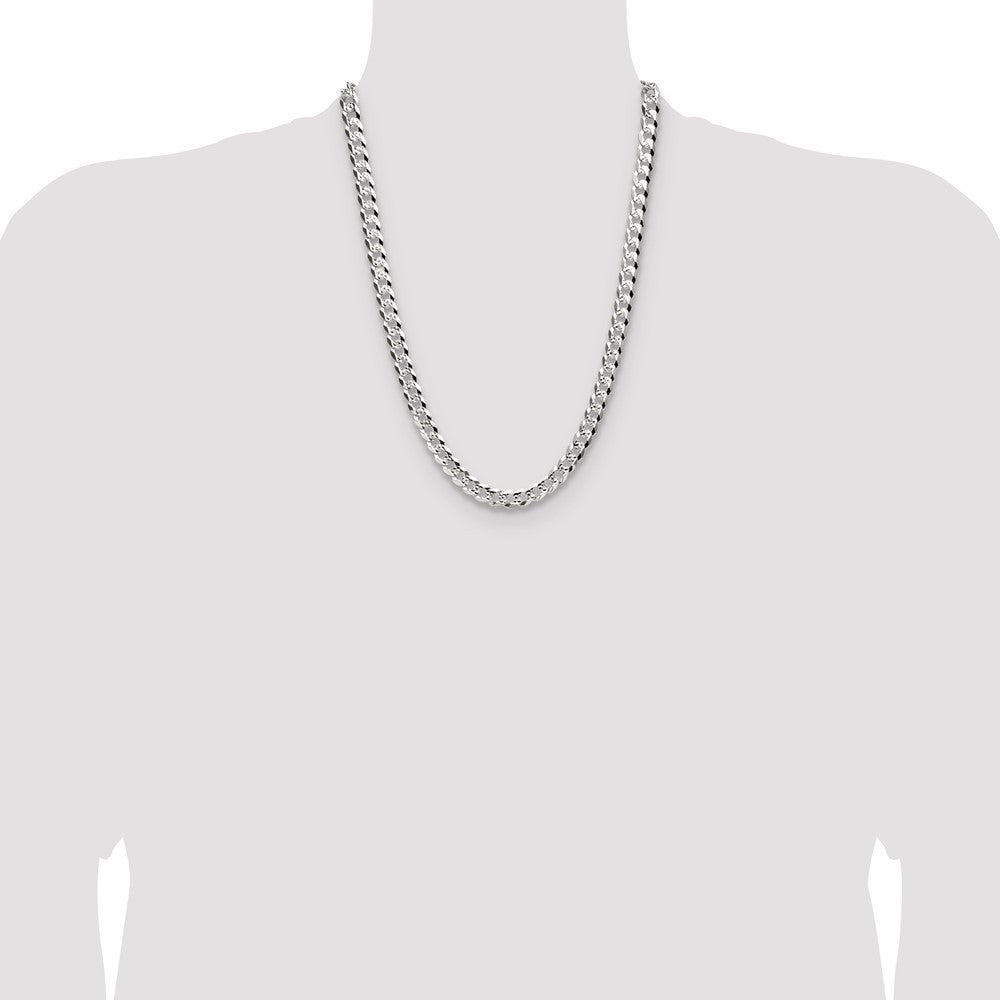 Sterling Silver 8.25mm Flat Diamond-Cut Pave Curb Chain Necklace 24"