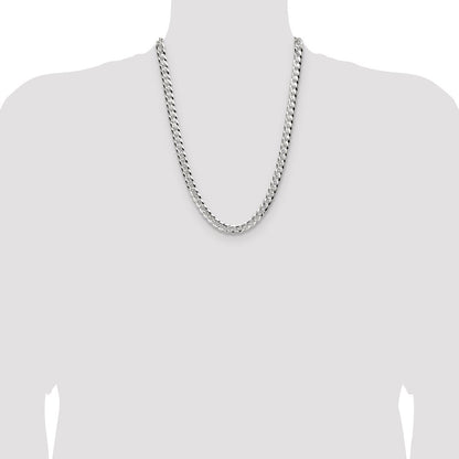 Sterling Silver 8.25mm Flat Diamond-Cut Pave Curb Chain Necklace 24"