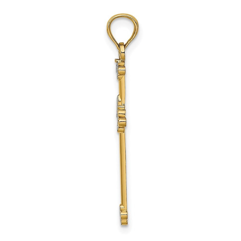 14k Yellow Gold Rhodium Thin Diamond-Cut Cross Charm Pendant