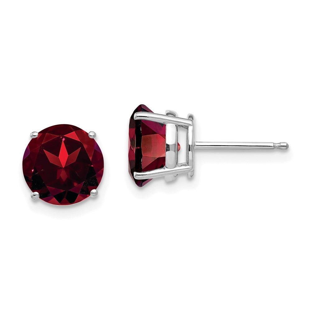 14k White Gold 8mm Garnet Stud Earrings