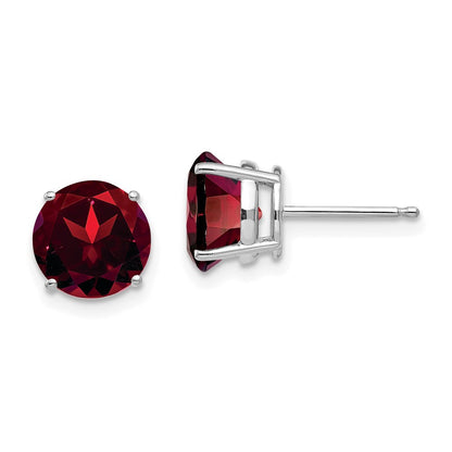 14k White Gold 8mm Garnet Stud Earrings
