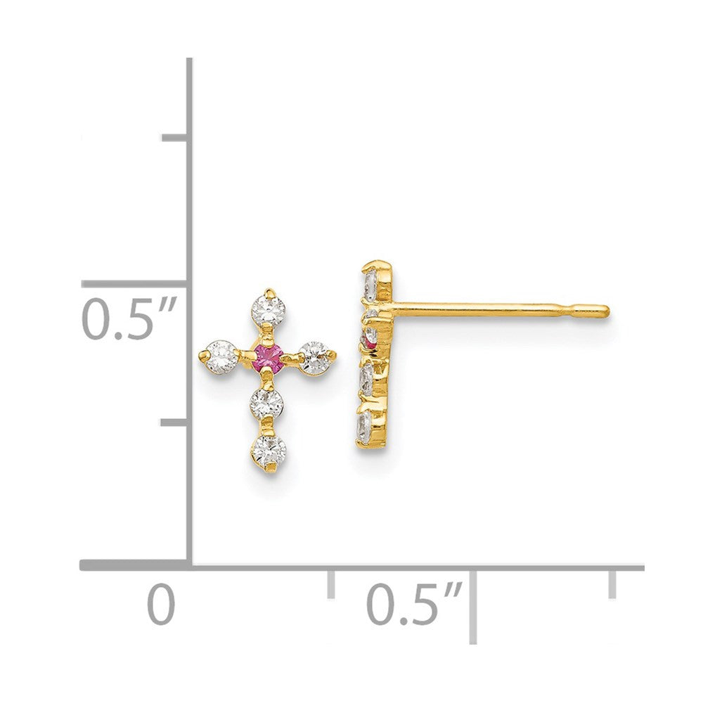 14k Yellow Gold CZ Children's Cross Button Stud Earrings