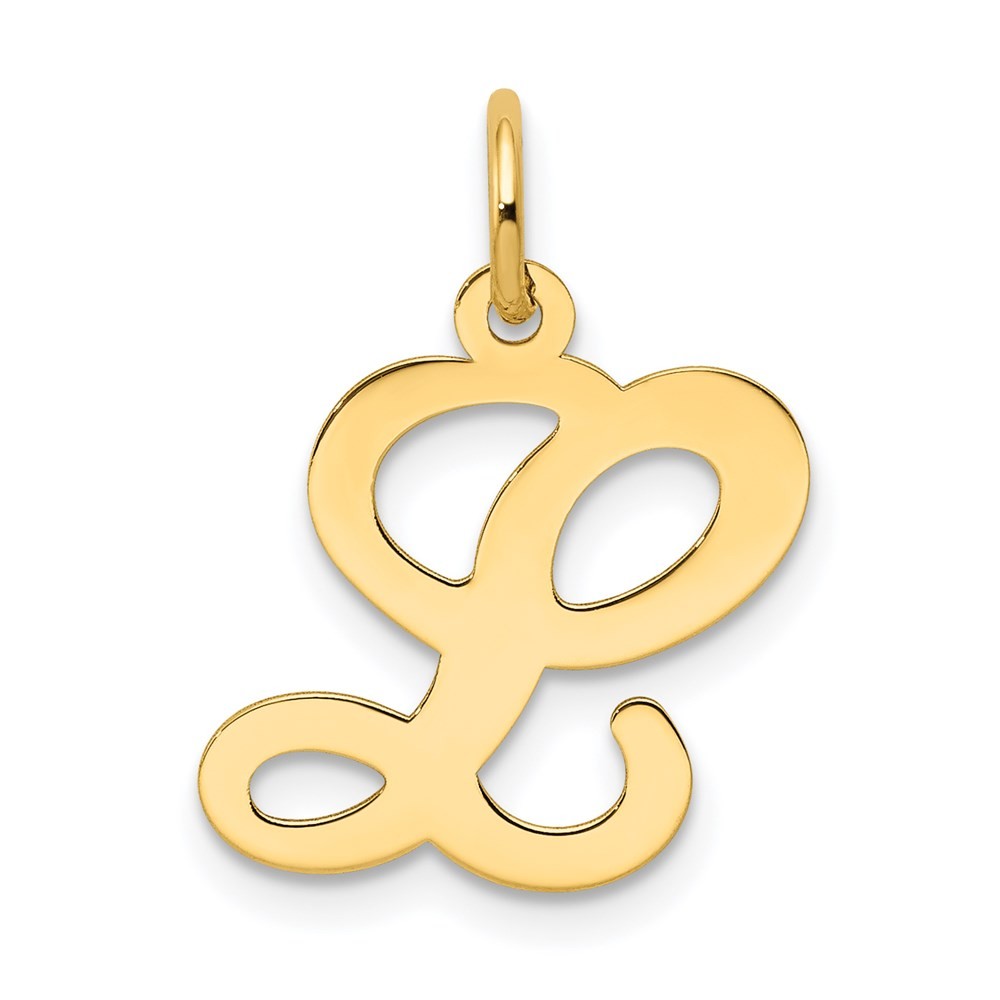 14k Yellow Gold Script Letter L Initial Charm Pendant