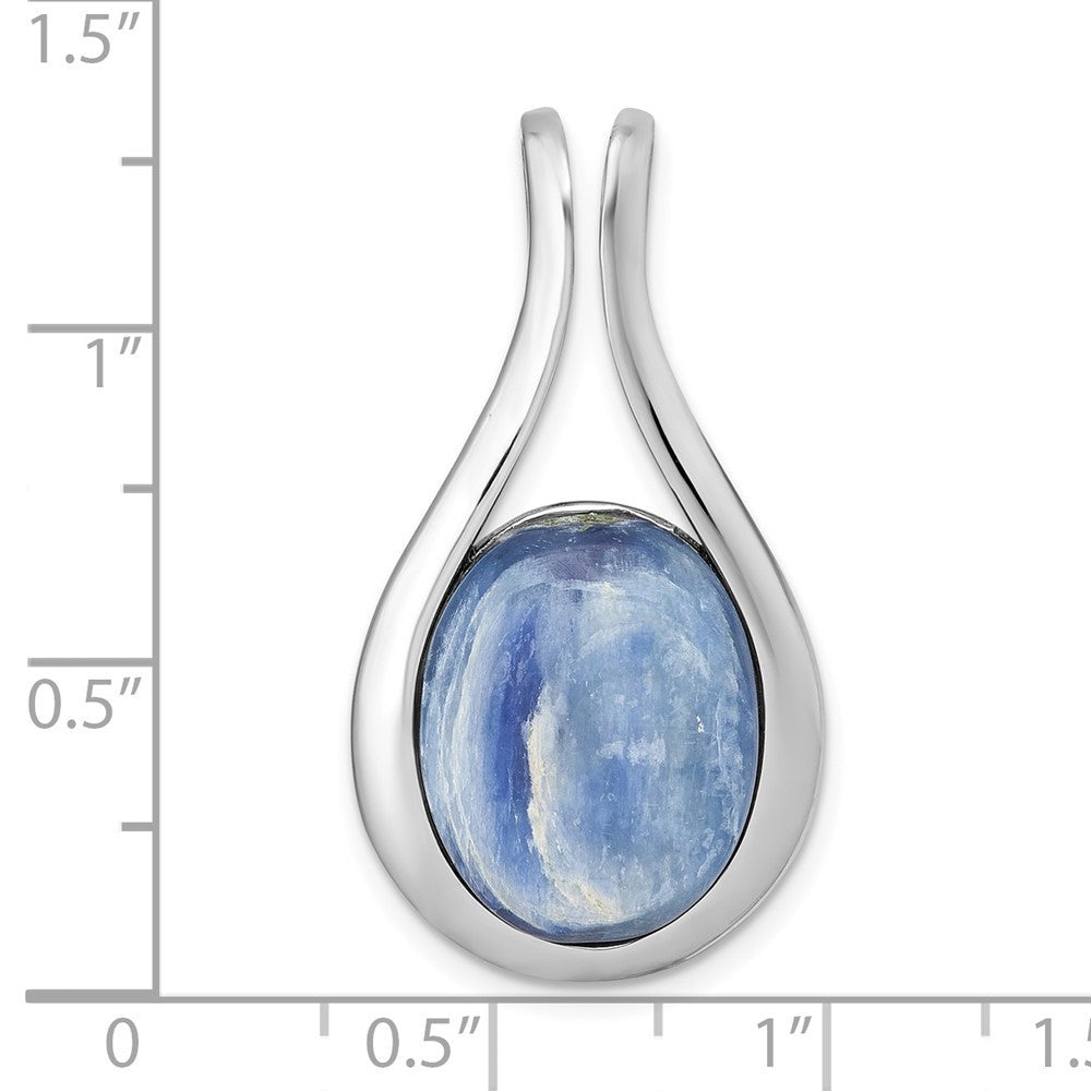 Sterling Silver RH-plat Polished Oval Kyanite Teardrop Chain Slide Pendant