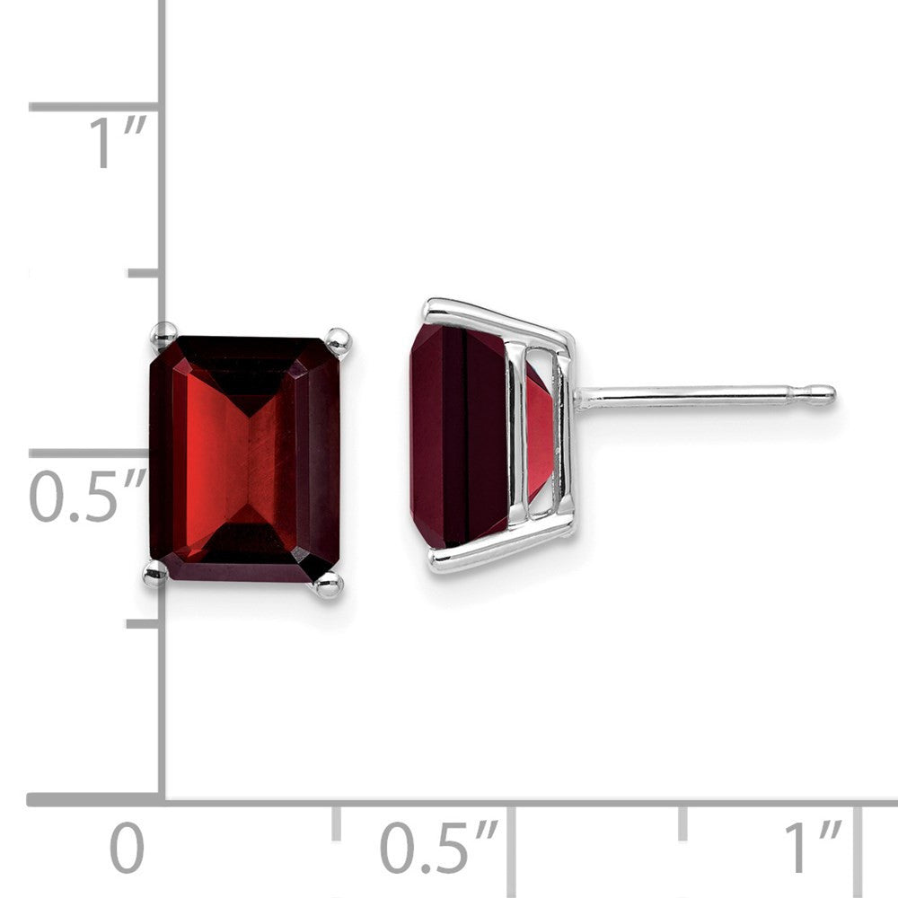 14k White Gold 9x7mm Emerald Cut Garnet Stud Earrings