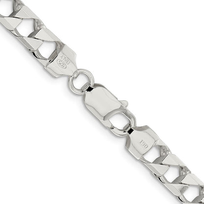 Sterling Silver 7.2mm Diamond-Cut Square Curb Chain Necklace 22"