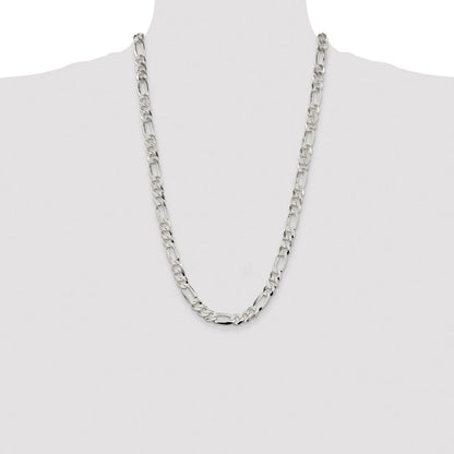 Sterling Silver 8.5mm Lightweight Flat Figaro Chain Necklace 26"