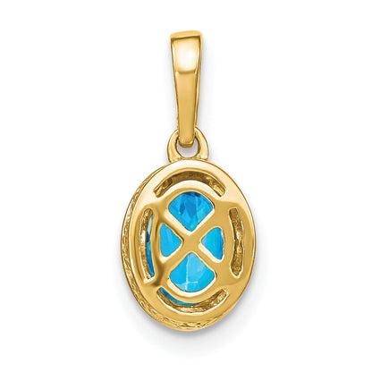 14k Yellow Gold Oval Blue Topaz and Diamond Pendant