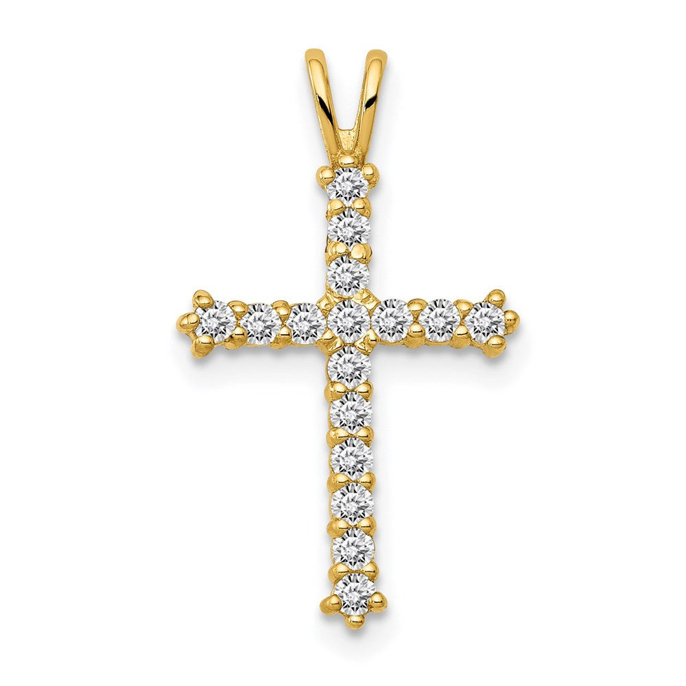 14k Yellow Gold Polished CZ Cross Chain Slide