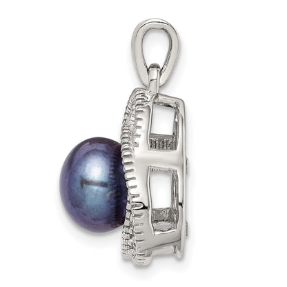 Sterling Silver Rhod-pltd Black Cultured Pearl and White Topaz Pendant