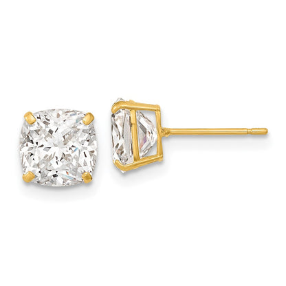 14k Yellow Gold Polished 7x7 Cushion Cut Cubic Zirconia Studs Earrings