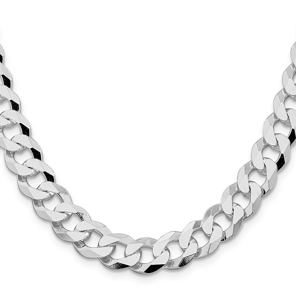 Sterling Silver Rhodium-plated 10.6mm Beveled Curb Chain Necklace 24"