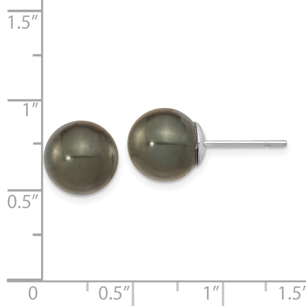 14k White Gold 11mm Black Round Tahitian Saltwater Cultured Pearl Stud Earrings
