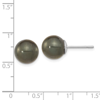 14k White Gold 11mm Black Round Tahitian Saltwater Cultured Pearl Stud Earrings