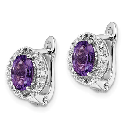 SS Rhod-plated 2.02Amethyst/WhiteTopaz Oval Hinged Dangle Earrings