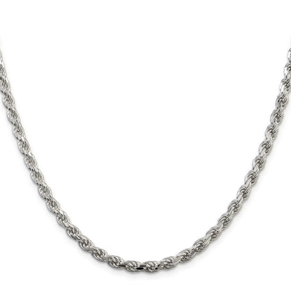 Sterling Silver 4.25mm Diamond-cut Rope Chain Necklace 22"