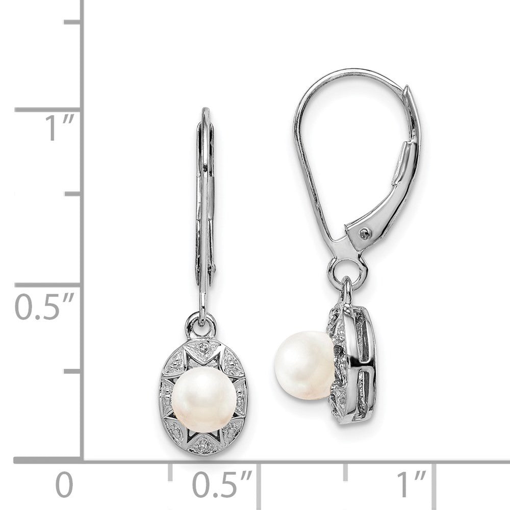 Sterling Silver Rhodium-plated Diam. & FW Cultured Pearl Dangle Earrings