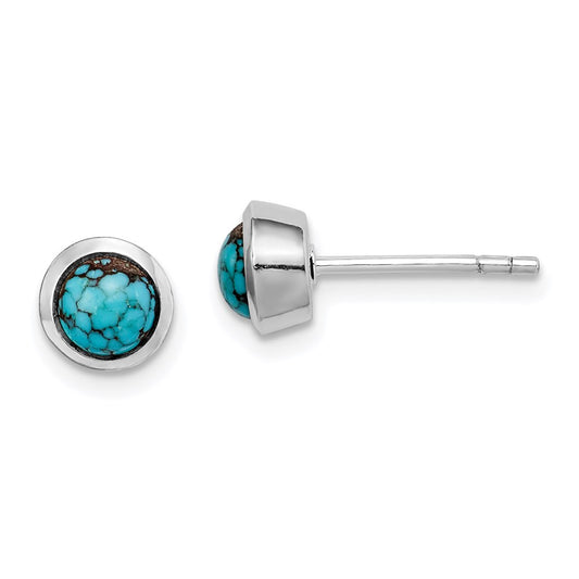 Sterling Silver Round Turquoise Stud Earrings